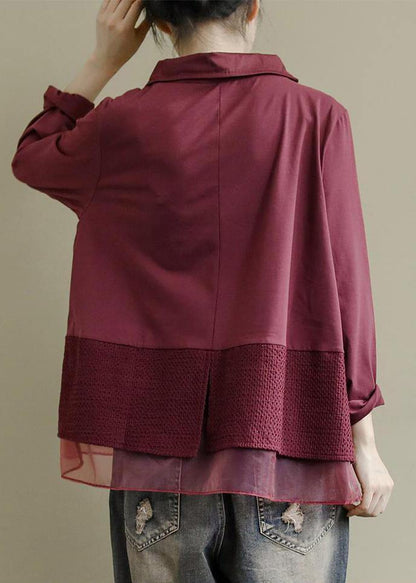 Women's Baggy Shirt with Patchwork and Collar