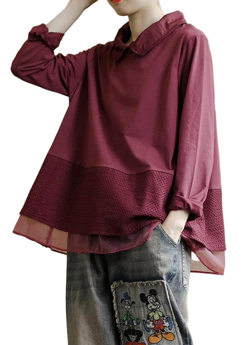 Women's Baggy Shirt with Patchwork and Collar
