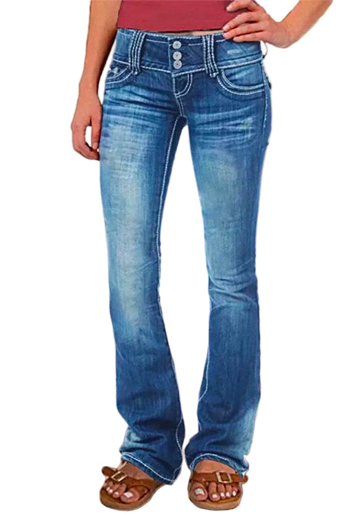 Women's Bell Bottom Jeans with Buttons and Pockets