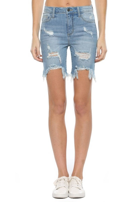 Women's Bermuda Shorts With Uneven Zoom Light Denim