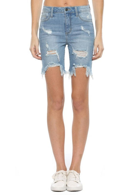 Women's Bermuda Shorts With Uneven Zoom Light Denim