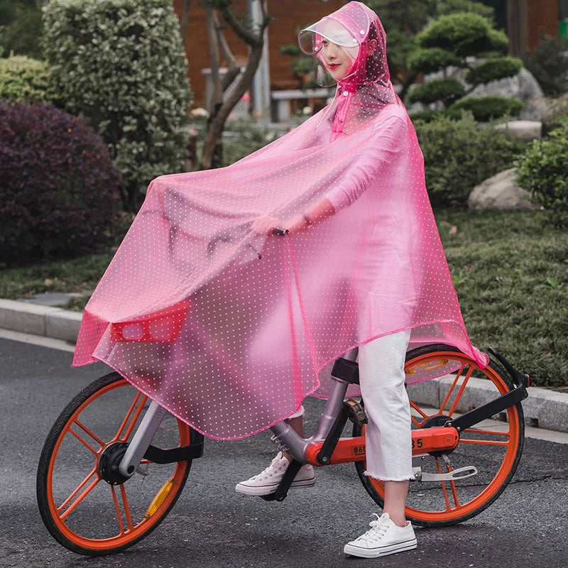 Women's Bicycle Rain Poncho Transparent Waterproof PVC