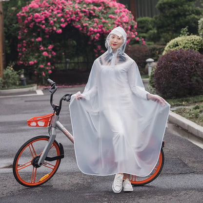 Women's Bicycle Rain Poncho Transparent Waterproof PVC