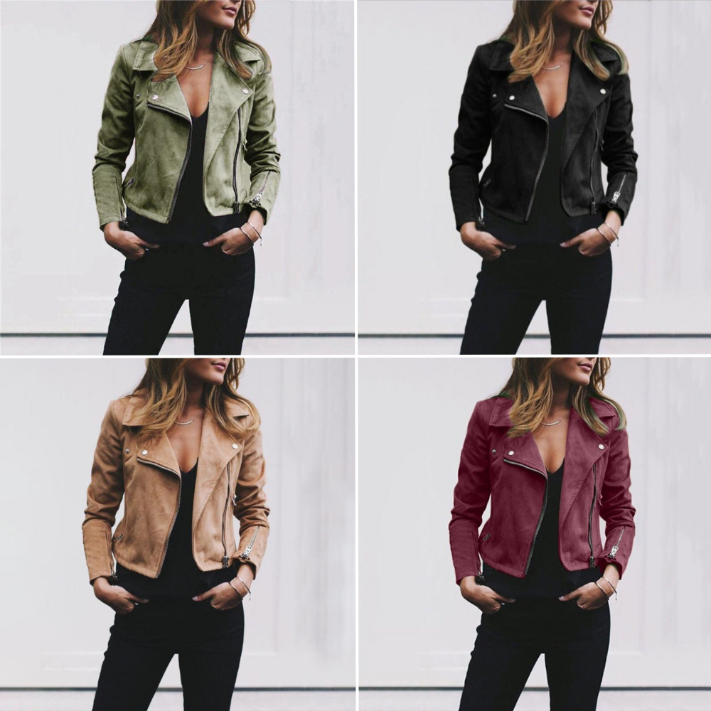 Women's Bikerjacke Wildleder Asymmetrische Reißverschlüsse