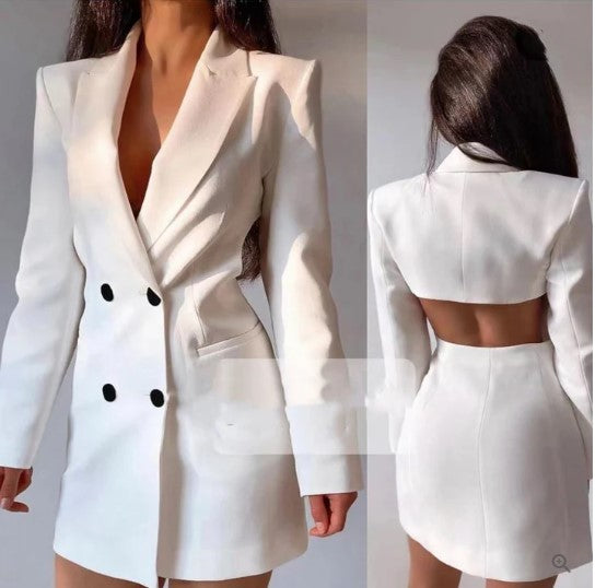 Women's Blazer Dress With Two Rows Of Buttons High Quality Fabric