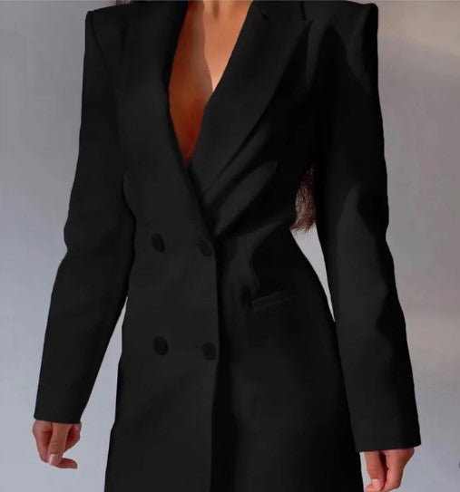 Women's Blazer Dress With Two Rows Of Buttons High Quality Fabric