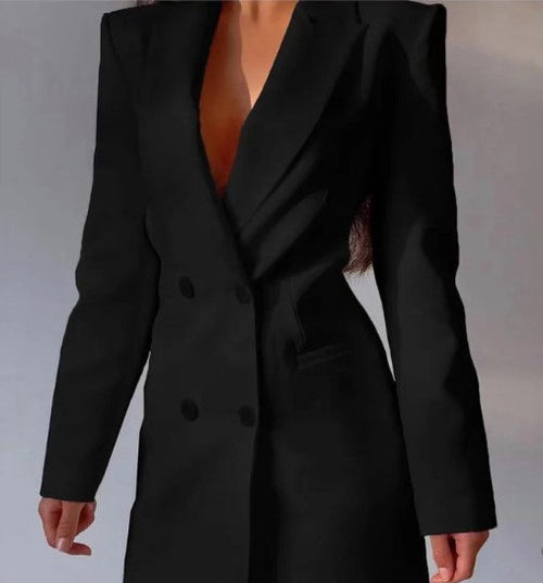 Women's Blazer Dress With Two Rows Of Buttons High Quality Fabric