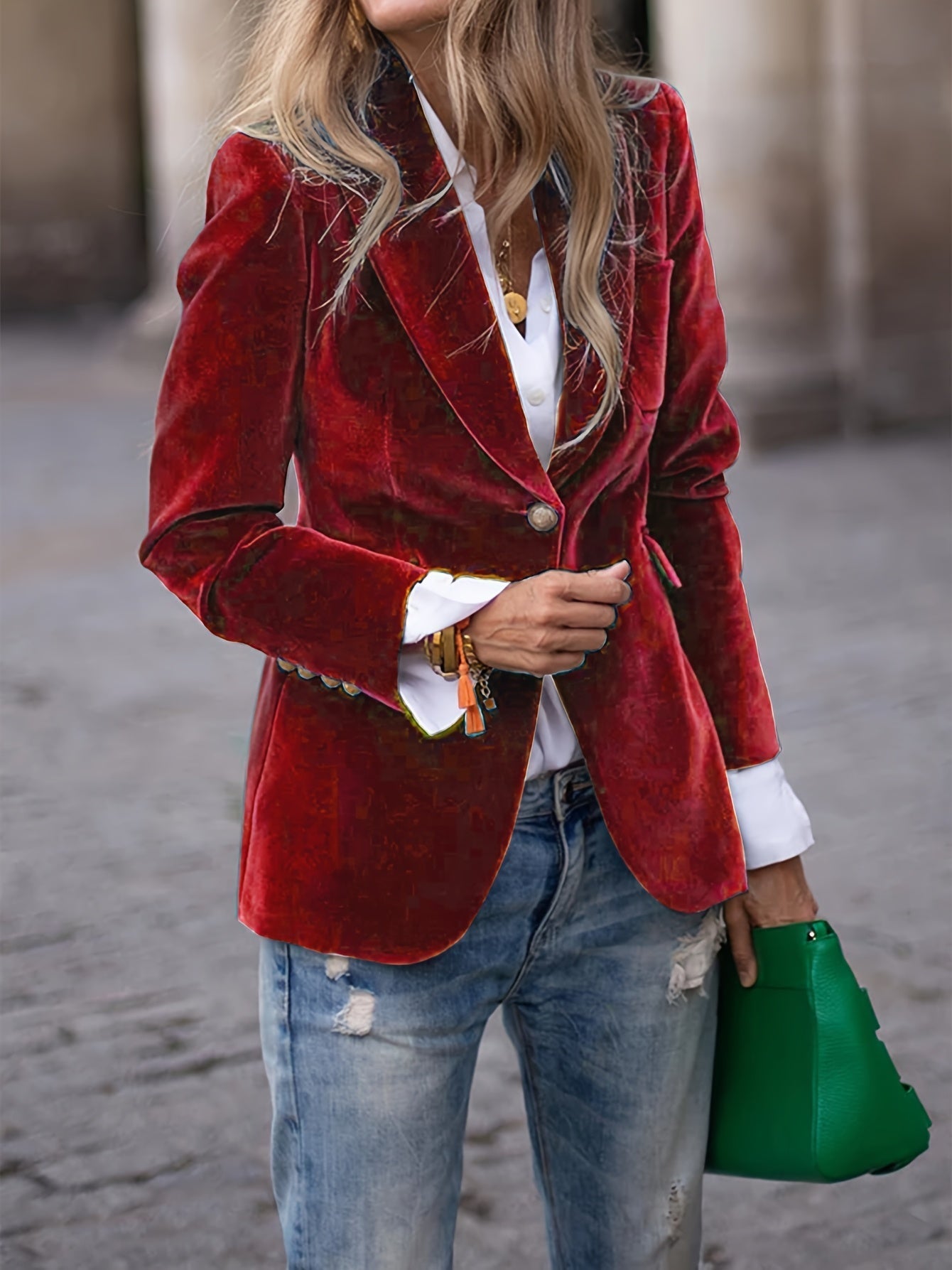 Women's Blazer Green Velvet With Gold Buttons