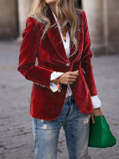 Women's Blazer Green Velvet With Gold Buttons