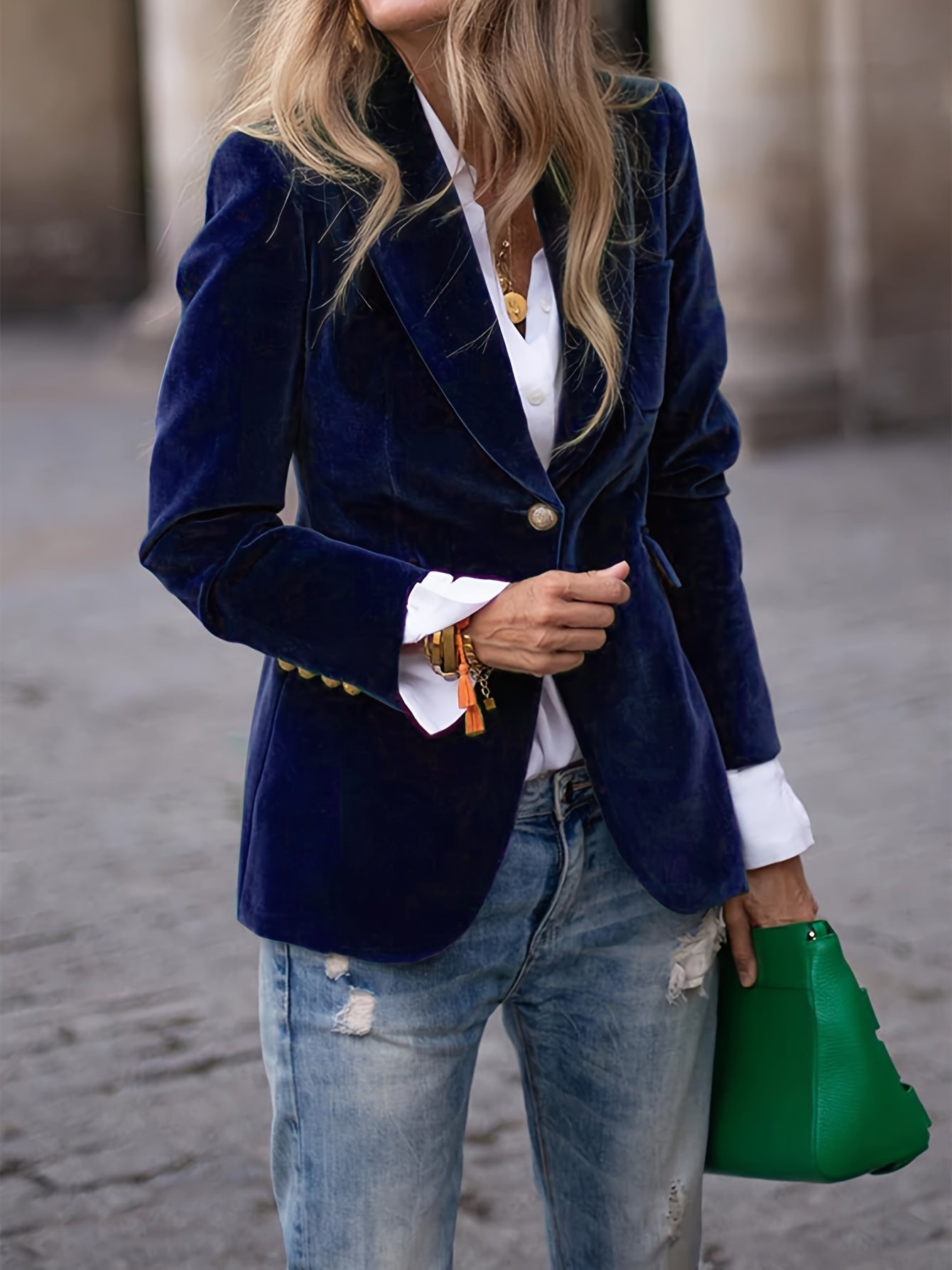 Women's Blazer Green Velvet With Gold Buttons