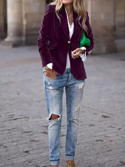 Women's Blazer Green Velvet With Gold Buttons