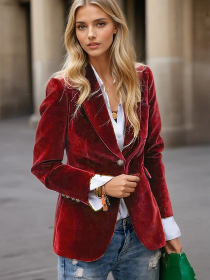 Women's Blazer Retro Elegant With Single Button