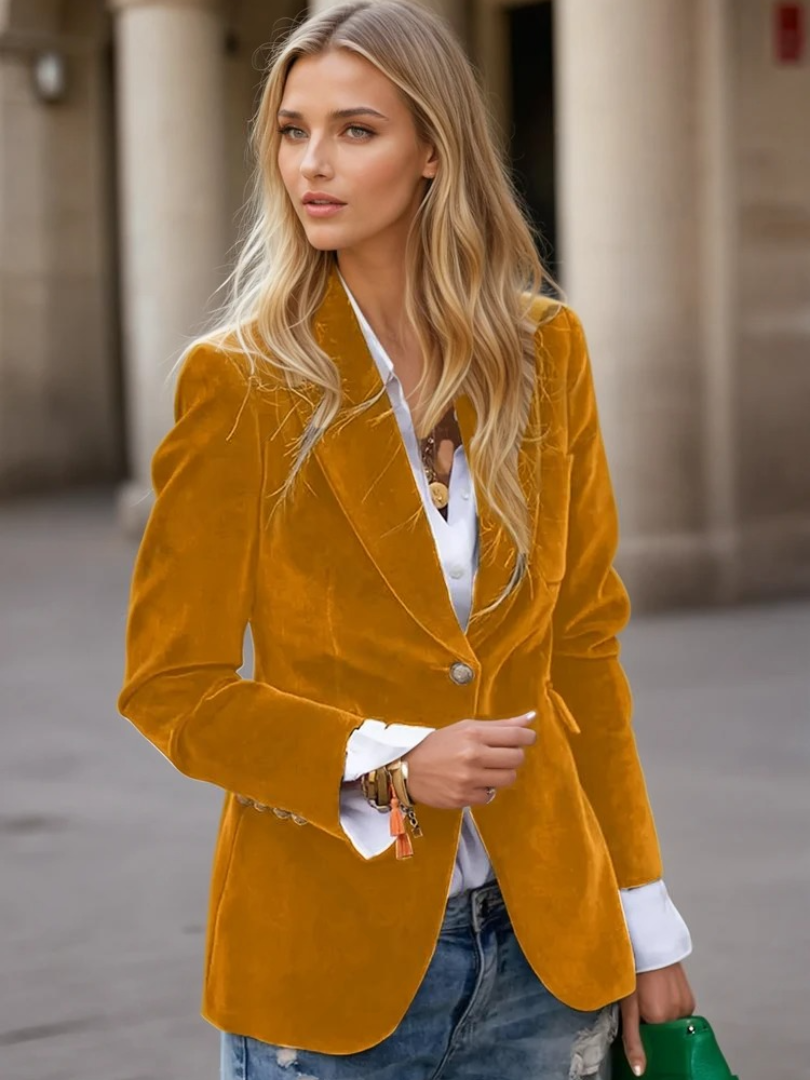 Women's Blazer Retro Elegant With Single Button