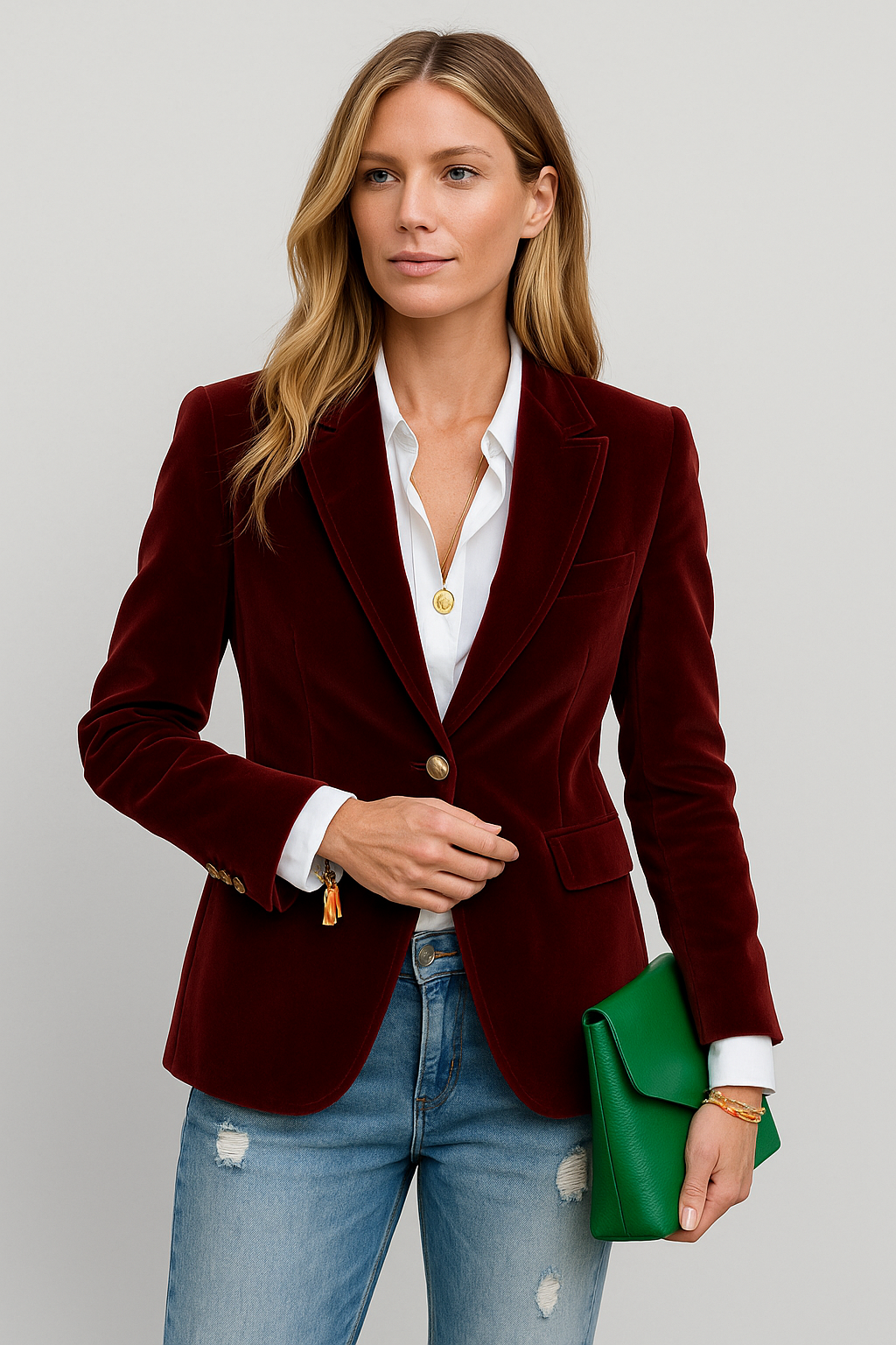Women's Blazer Velvet Structured With Single Gold Buttons