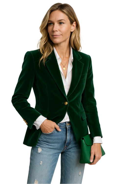 Women's Blazer Velvet Structured With Single Gold Buttons