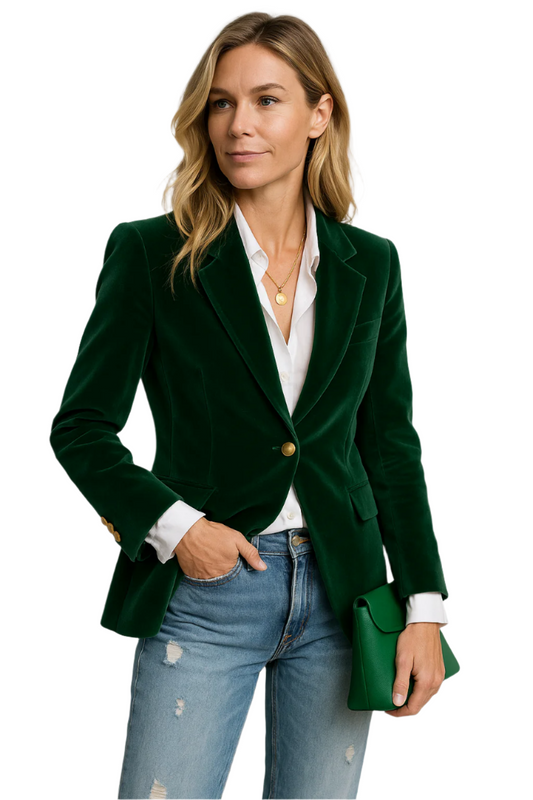 Women's Blazer Velvet Structured With Single Gold Buttons