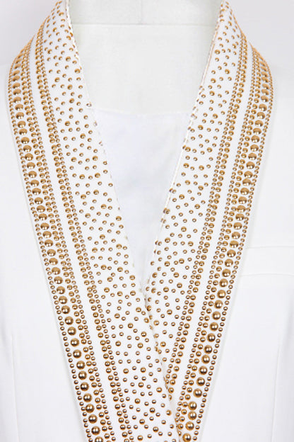 Women's Blazer White Luxe With Gold Pearl Polyester Waist Accentuating Belt