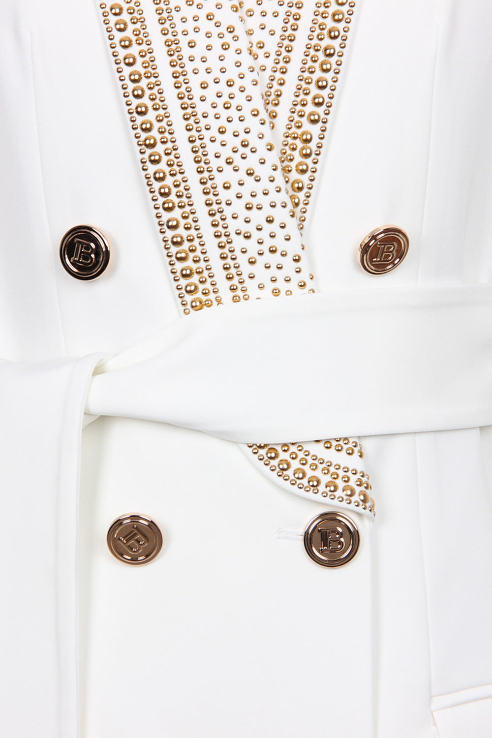 Women's Blazer White Luxe With Gold Pearl Polyester Waist Accentuating Belt