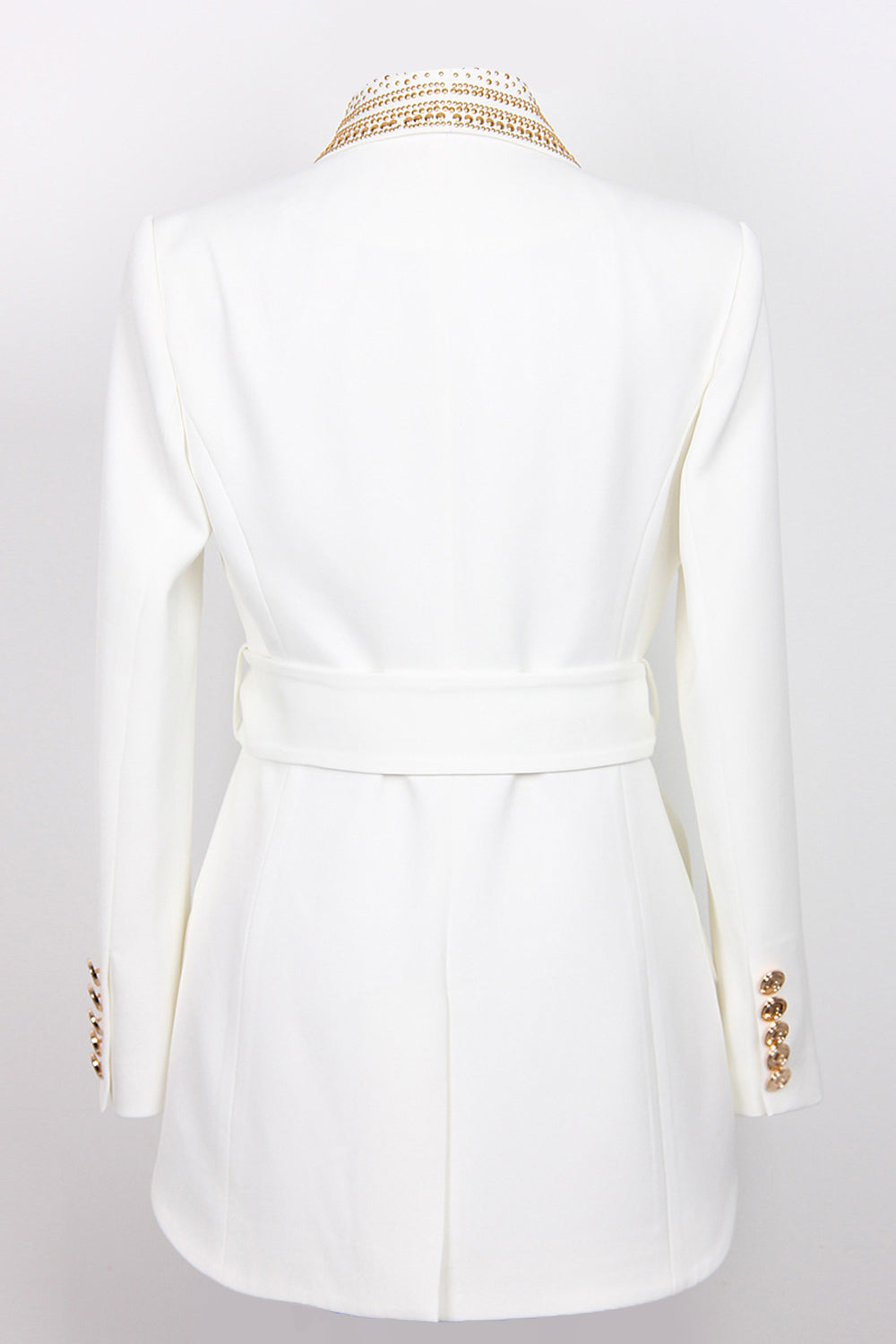 Women's Blazer White Luxe With Gold Pearl Polyester Waist Accentuating Belt