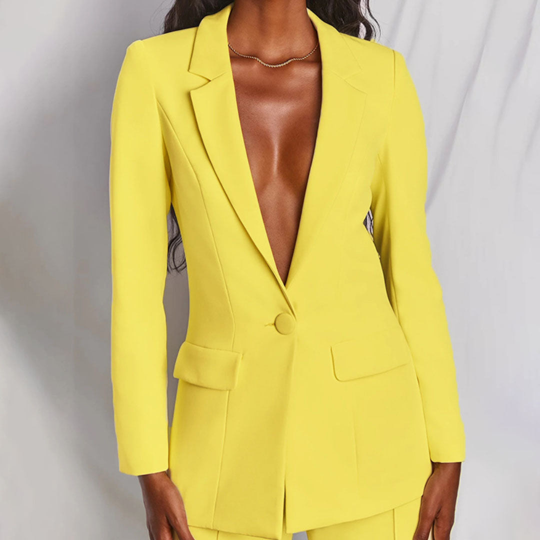 Women's Blazer and Pants Set Chic Polyester Blend for Formal Occasions