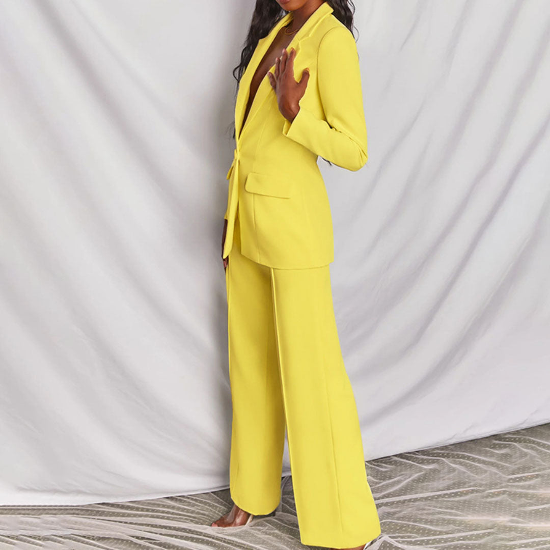 Women's Blazer and Pants Set Chic Polyester Blend for Formal Occasions