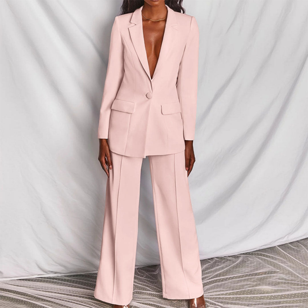 Women's Blazer and Pants Set Chic Polyester Blend for Formal Occasions