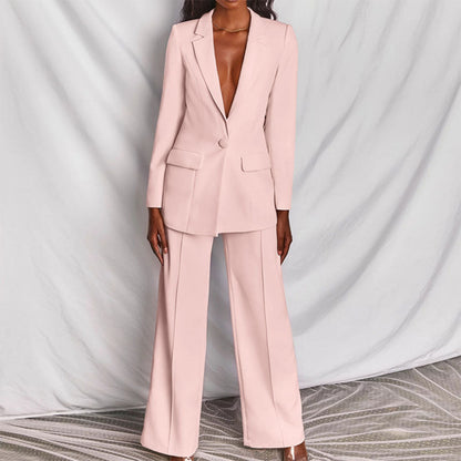 Women's Blazer and Pants Set Chic Polyester Blend for Formal Occasions