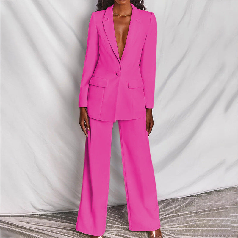 Women's Blazer and Pants Set Chic Polyester Blend for Formal Occasions