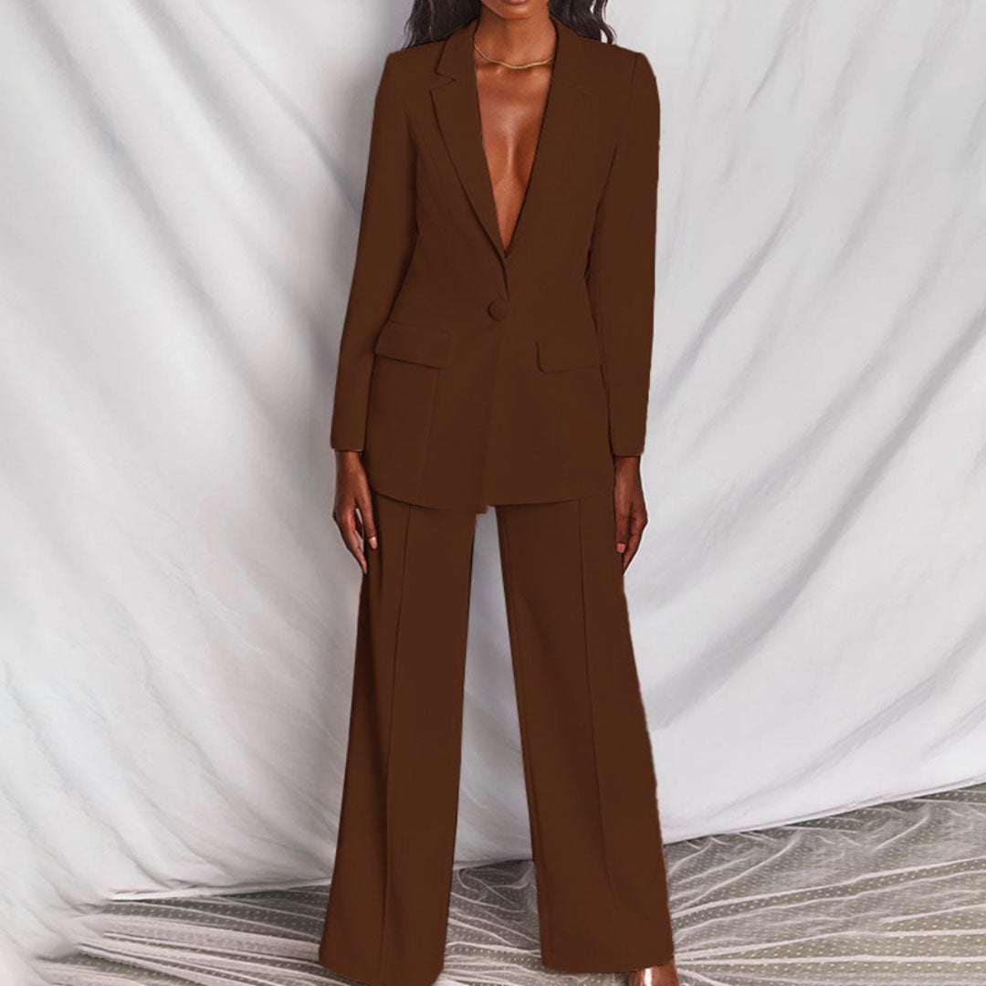Women's Blazer and Pants Set Chic Polyester Blend for Formal Occasions