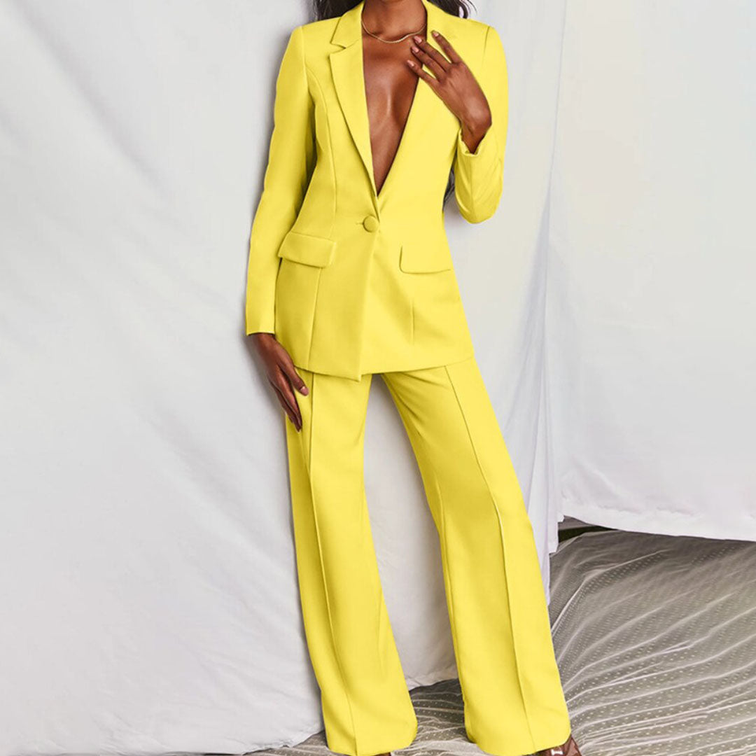 Women's Blazer and Pants Set Chic Polyester Blend for Formal Occasions