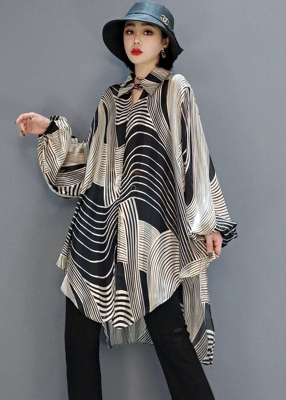 Women's Blouse Chiffon Striped Low High Cut