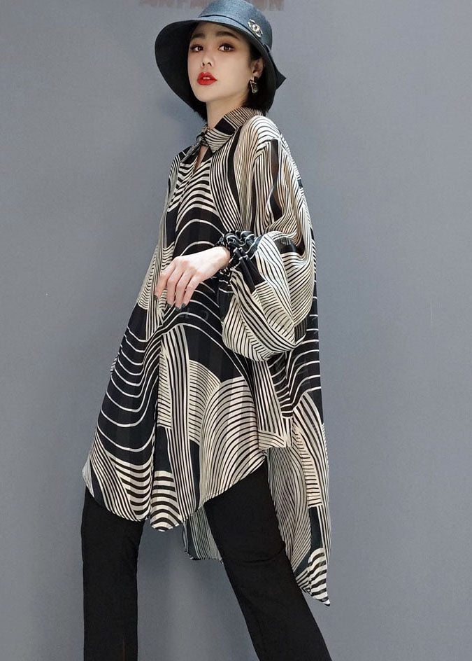 Women's Blouse Chiffon Striped Low High Cut