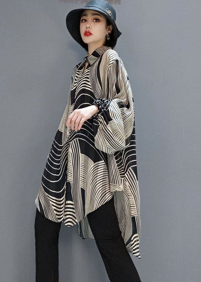 Women's Blouse Chiffon Striped Low High Cut