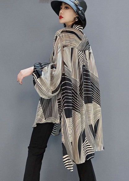 Women's Blouse Chiffon Striped Low High Cut