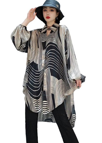 Women's Blouse Chiffon Striped Low High Cut