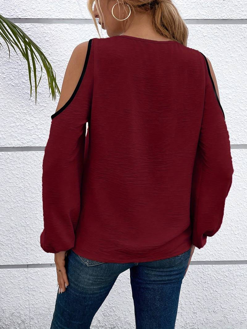 Women's Blouse Colour Block Long Sleeves Square Neckline High Quality Fabric