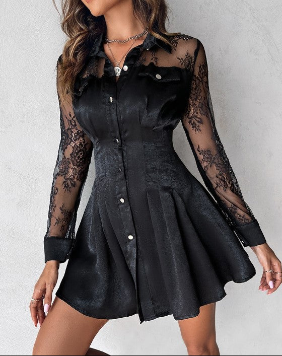 Women's Blouse Dress Long Sleeves With Lace High Quality Fabric