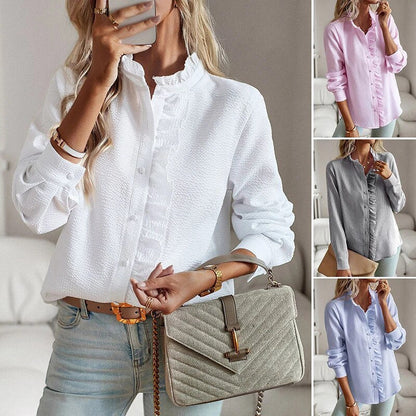 Women's Blouse Elegant Long Sleeves Cotton