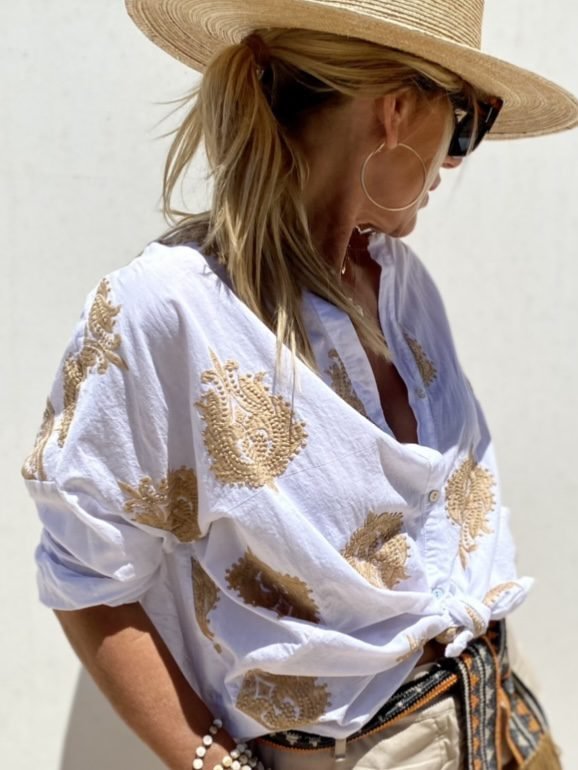 Women's Blouse Flattering Fit Cotton Blend Casual Elegant Style