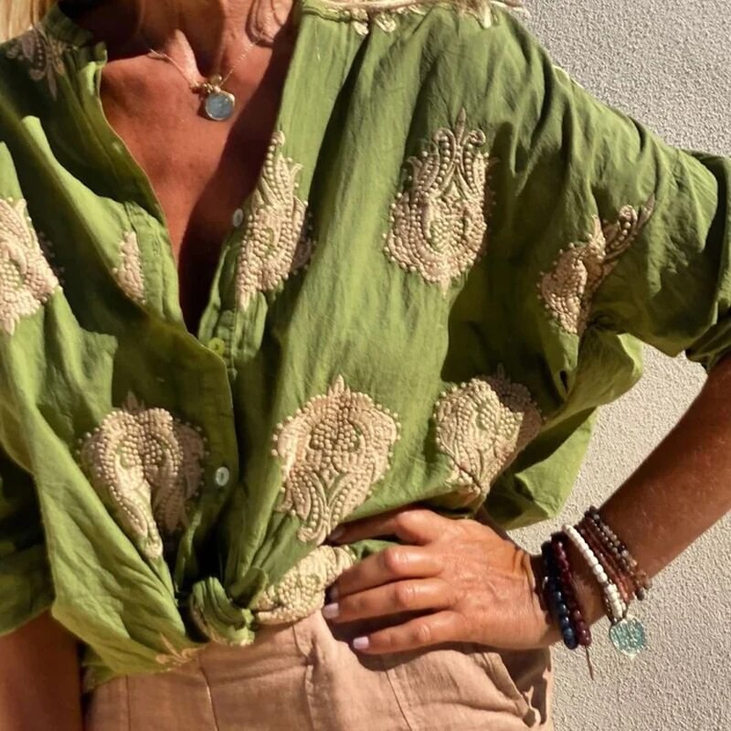 Women's Blouse Flattering Fit Cotton Blend Casual Elegant Style