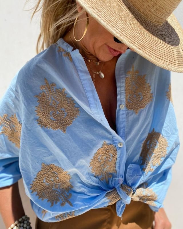 Women's Blouse Flattering Fit Cotton Blend Casual Elegant Style