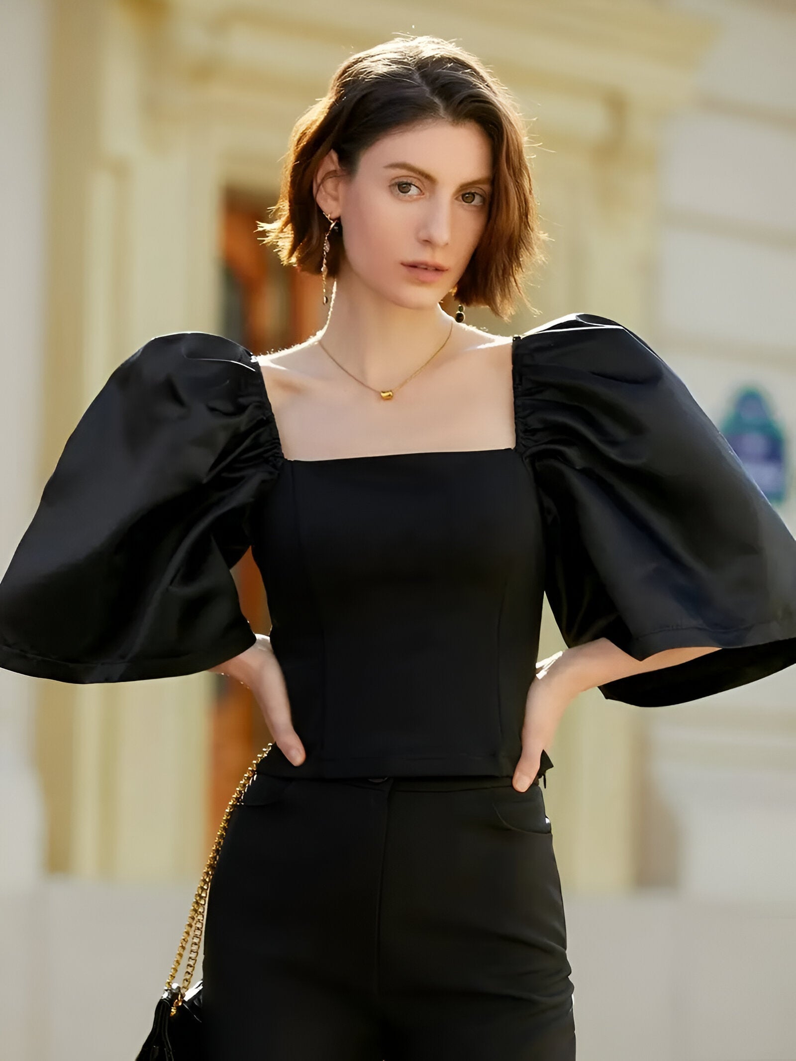 Women's Blouse Narrow With Square Neckline High Quality Fabric