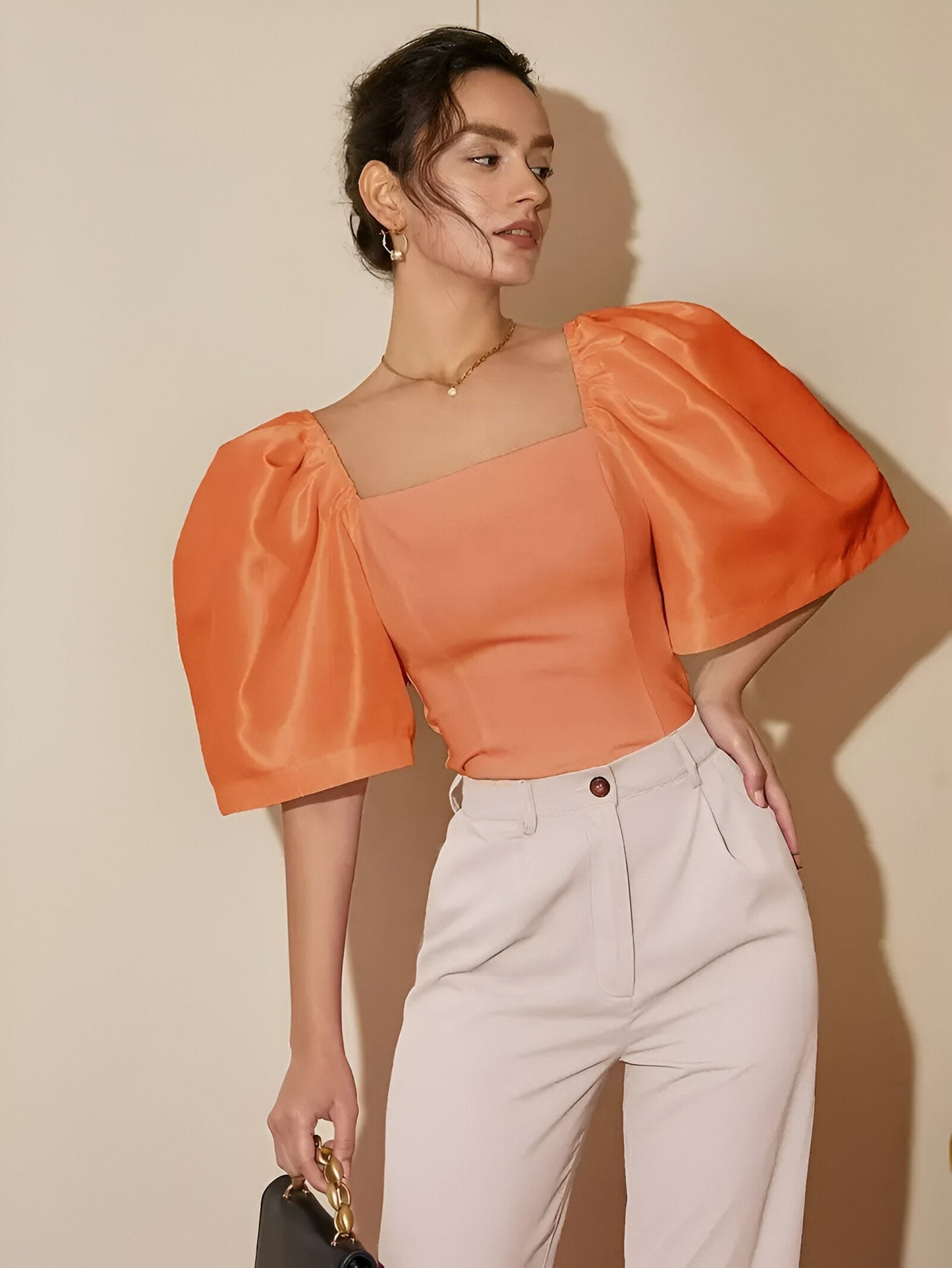 Women's Blouse Narrow With Square Neckline High Quality Fabric