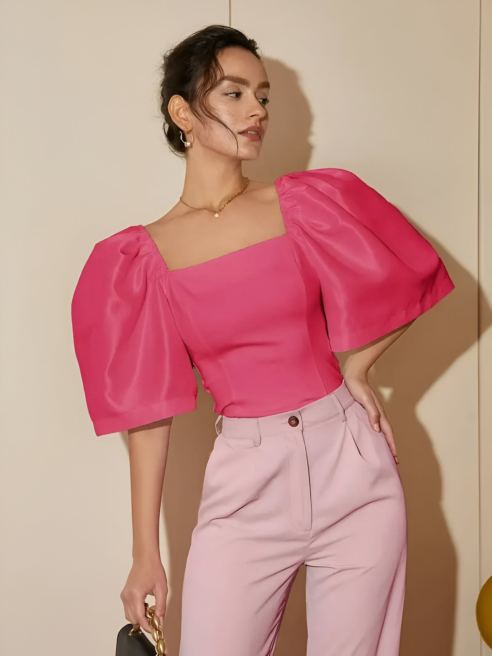Women's Blouse Narrow With Square Neckline High Quality Fabric