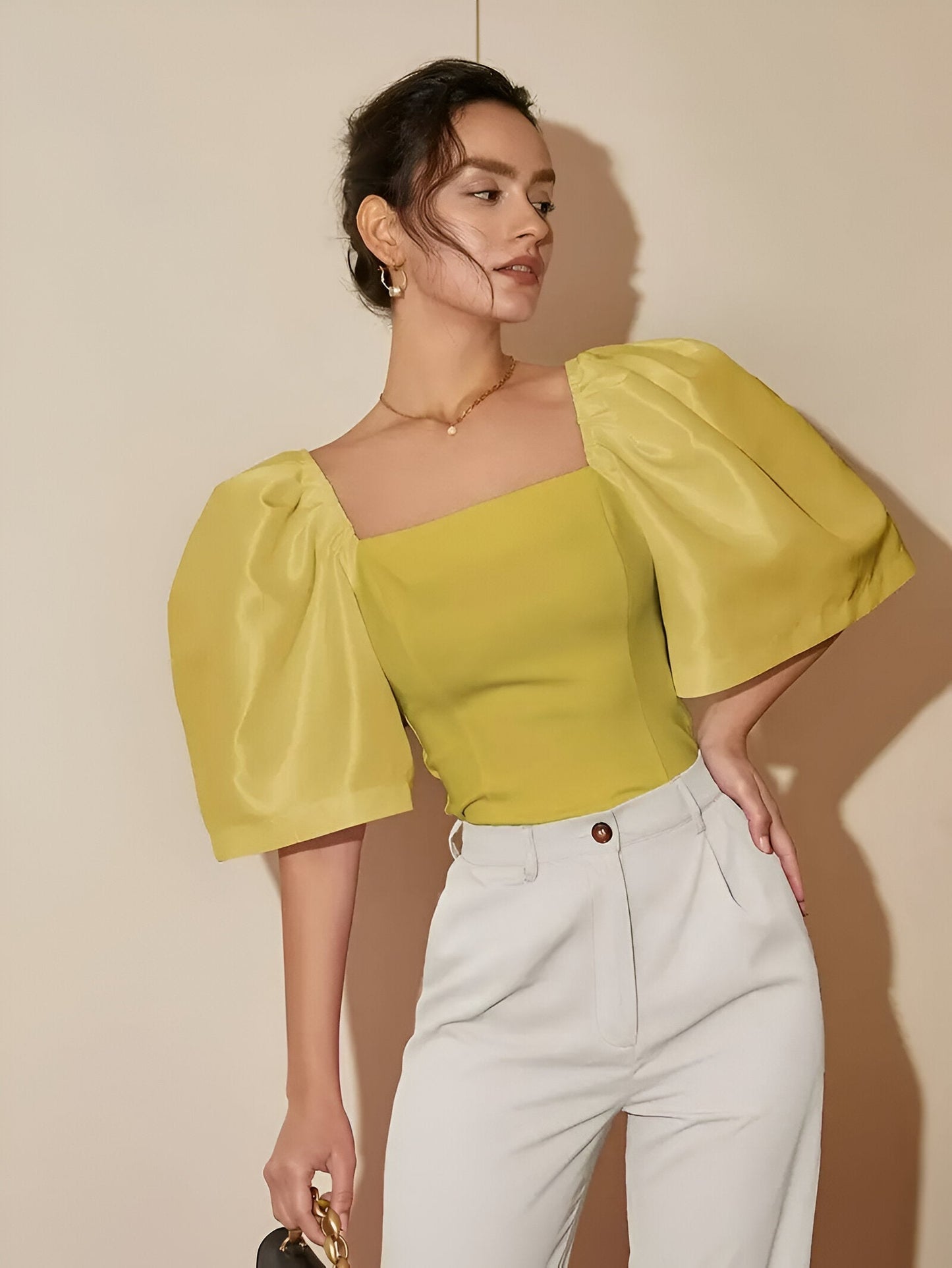 Women's Blouse Narrow With Square Neckline High Quality Fabric