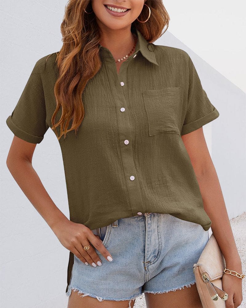 Women's Blouse Short Sleeves Monochrome Light Fabric