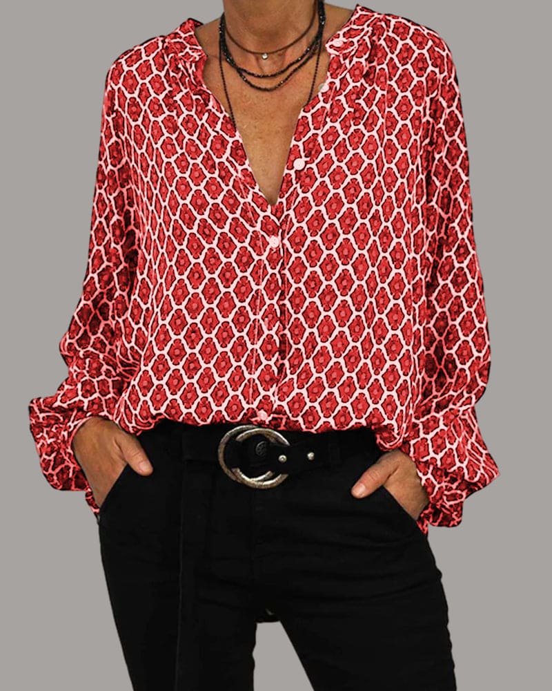 Women's Blouse V-neck Geometric Pattern Cotton Blend Informal