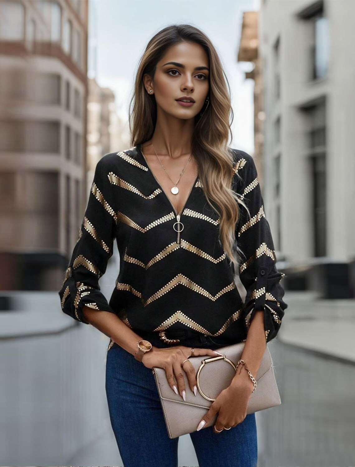 Women's Blouse V-neck Striped Light Fabric