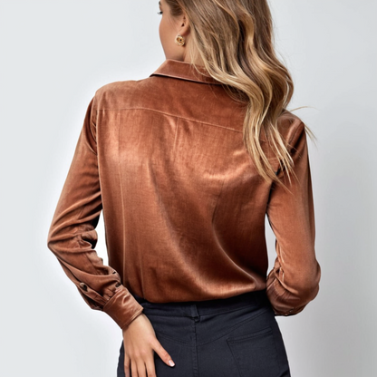 Women's Blouse Velvet Relaxed Fit Luxury Button Closure