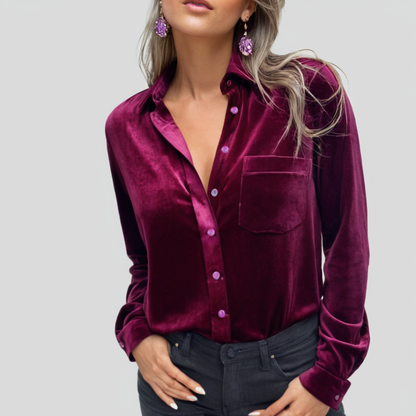 Women's Blouse Velvet Relaxed Fit Luxury Button Closure